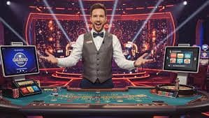 Tampilan meja live casino dengan dealer profesional
